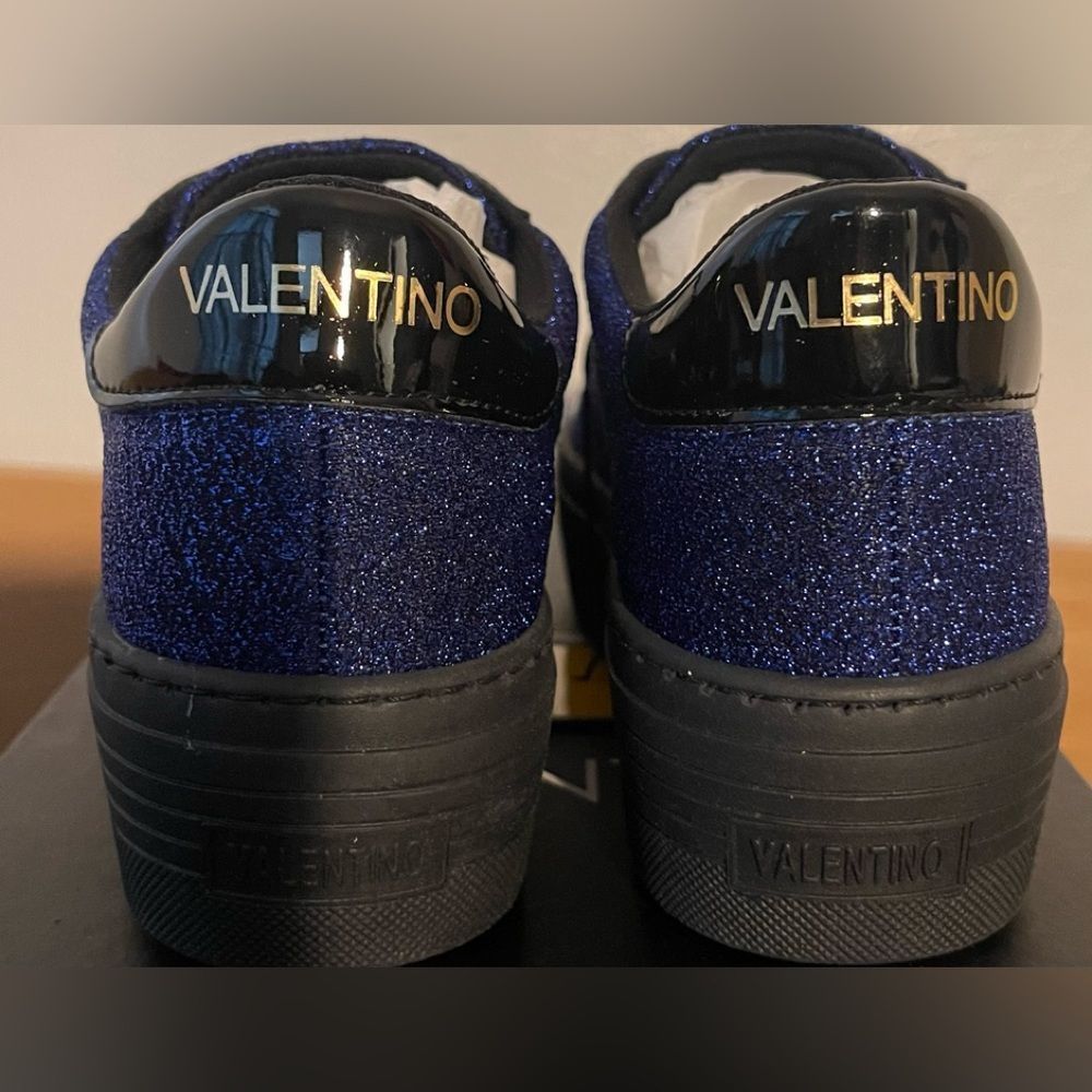 New Mario Valentino SELA Royal Blue Sparkle Black Sneakers Shoes 37 EU 7 USA - Picture 6 of 14